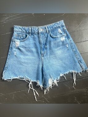 Zara Light Blue Distressed Denim Shorts